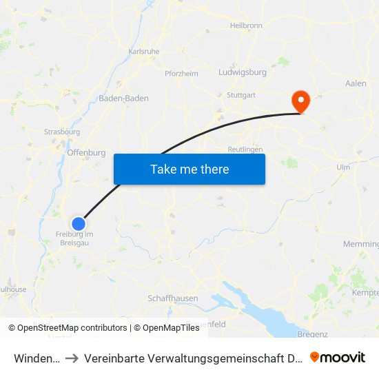 Windenreute to Vereinbarte Verwaltungsgemeinschaft Der Stadt Göppingen map