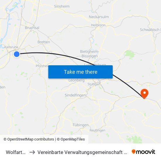 Wolfartsweier to Vereinbarte Verwaltungsgemeinschaft Der Stadt Göppingen map