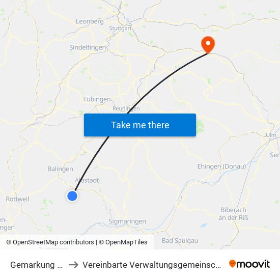 Gemarkung Hossingen to Vereinbarte Verwaltungsgemeinschaft Der Stadt Göppingen map