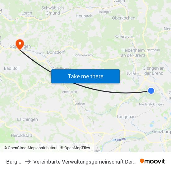Burgberg to Vereinbarte Verwaltungsgemeinschaft Der Stadt Göppingen map