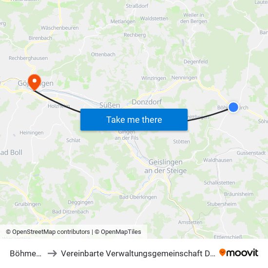 Böhmenkirch to Vereinbarte Verwaltungsgemeinschaft Der Stadt Göppingen map