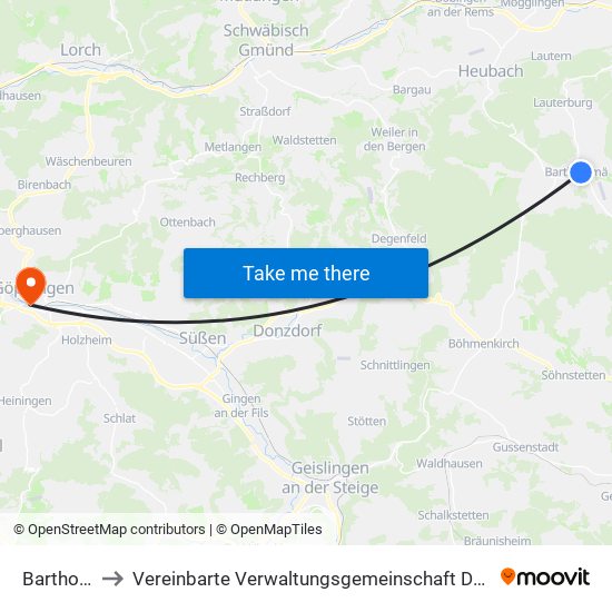 Bartholomä to Vereinbarte Verwaltungsgemeinschaft Der Stadt Göppingen map