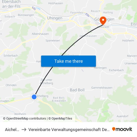 Aichelberg to Vereinbarte Verwaltungsgemeinschaft Der Stadt Göppingen map