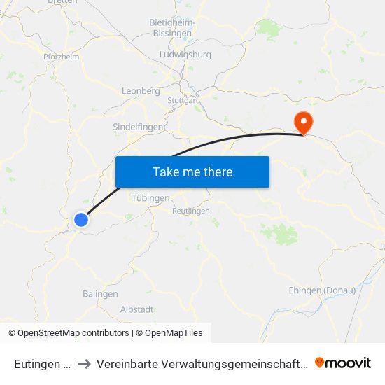 Eutingen Im Gäu to Vereinbarte Verwaltungsgemeinschaft Der Stadt Göppingen map