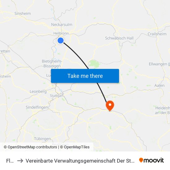 Flein to Vereinbarte Verwaltungsgemeinschaft Der Stadt Göppingen map