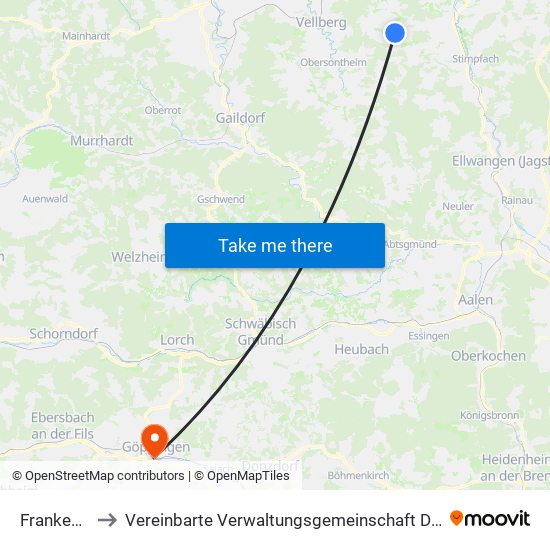 Frankenhardt to Vereinbarte Verwaltungsgemeinschaft Der Stadt Göppingen map