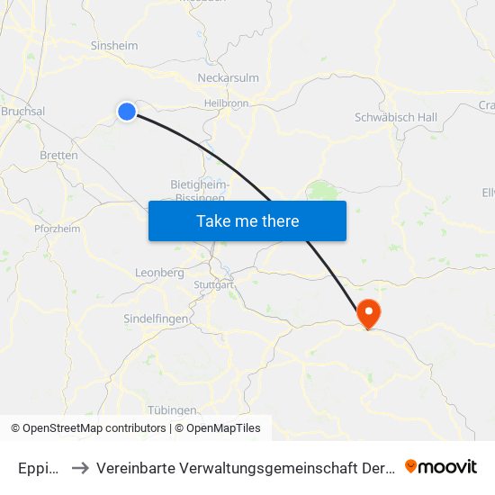 Eppingen to Vereinbarte Verwaltungsgemeinschaft Der Stadt Göppingen map