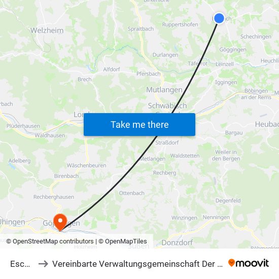 Eschach to Vereinbarte Verwaltungsgemeinschaft Der Stadt Göppingen map