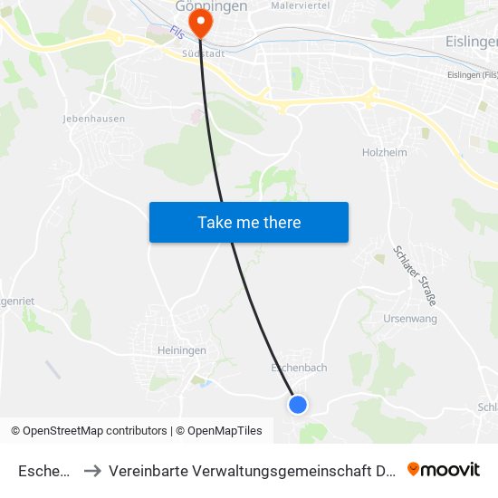 Eschenbach to Vereinbarte Verwaltungsgemeinschaft Der Stadt Göppingen map