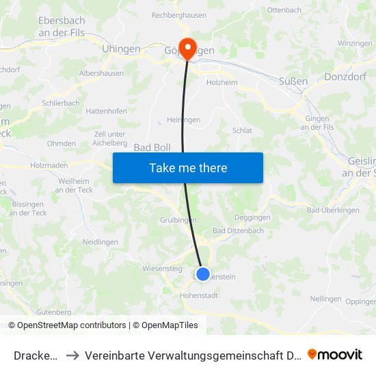 Drackenstein to Vereinbarte Verwaltungsgemeinschaft Der Stadt Göppingen map