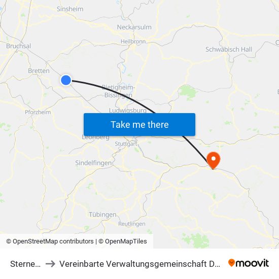 Sternenfels to Vereinbarte Verwaltungsgemeinschaft Der Stadt Göppingen map