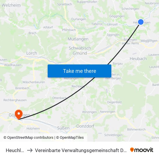 Heuchlingen to Vereinbarte Verwaltungsgemeinschaft Der Stadt Göppingen map