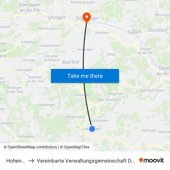 Hohenstadt to Vereinbarte Verwaltungsgemeinschaft Der Stadt Göppingen map