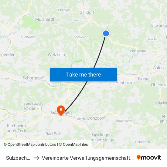 Sulzbach-Laufen to Vereinbarte Verwaltungsgemeinschaft Der Stadt Göppingen map