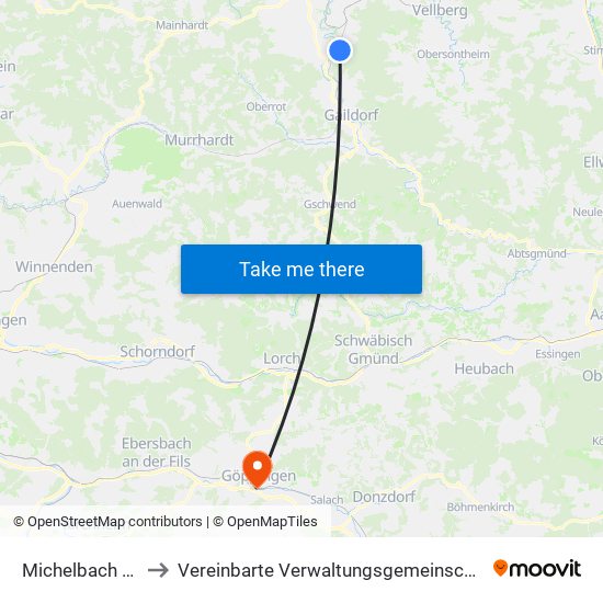 Michelbach An Der Bilz to Vereinbarte Verwaltungsgemeinschaft Der Stadt Göppingen map