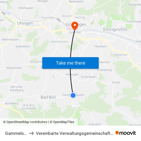 Gammelshausen to Vereinbarte Verwaltungsgemeinschaft Der Stadt Göppingen map