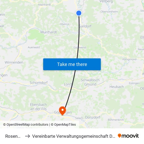 Rosengarten to Vereinbarte Verwaltungsgemeinschaft Der Stadt Göppingen map