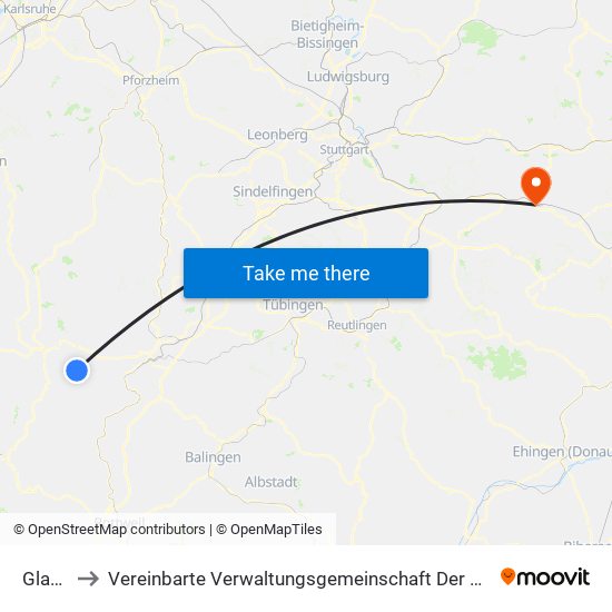 Glatten to Vereinbarte Verwaltungsgemeinschaft Der Stadt Göppingen map