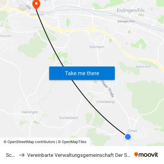 Schlat to Vereinbarte Verwaltungsgemeinschaft Der Stadt Göppingen map