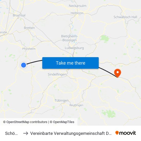 Schömberg to Vereinbarte Verwaltungsgemeinschaft Der Stadt Göppingen map