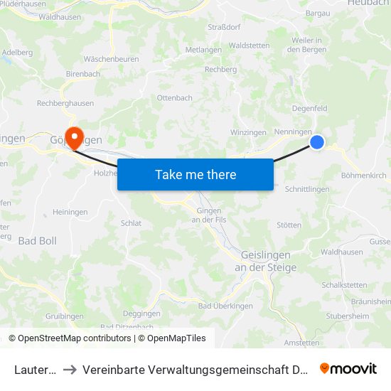 Lauterstein to Vereinbarte Verwaltungsgemeinschaft Der Stadt Göppingen map