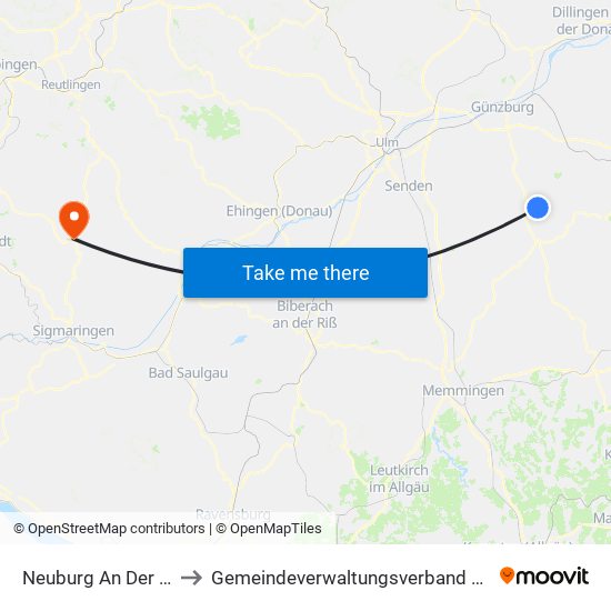 Neuburg An Der Kammel to Gemeindeverwaltungsverband Gammertingen map