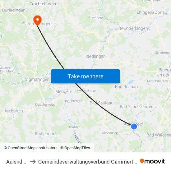 Aulendorf to Gemeindeverwaltungsverband Gammertingen map