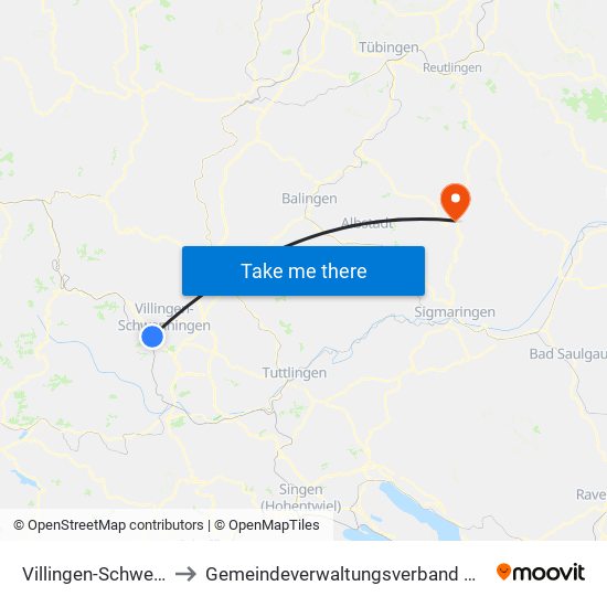 Villingen-Schwenningen to Gemeindeverwaltungsverband Gammertingen map
