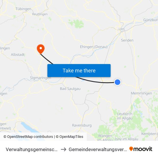 Verwaltungsgemeinschaft Ochsenhausen to Gemeindeverwaltungsverband Gammertingen map