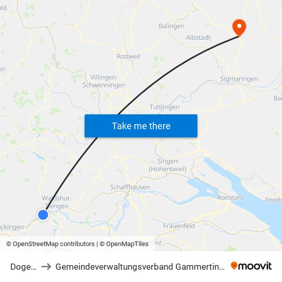 Dogern to Gemeindeverwaltungsverband Gammertingen map