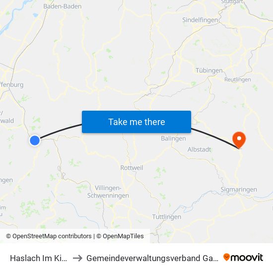 Haslach Im Kinzigtal to Gemeindeverwaltungsverband Gammertingen map