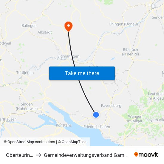 Oberteuringen to Gemeindeverwaltungsverband Gammertingen map