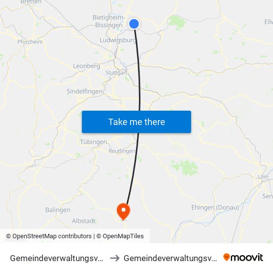 Gemeindeverwaltungsverband Steinheim-Murr to Gemeindeverwaltungsverband Gammertingen map