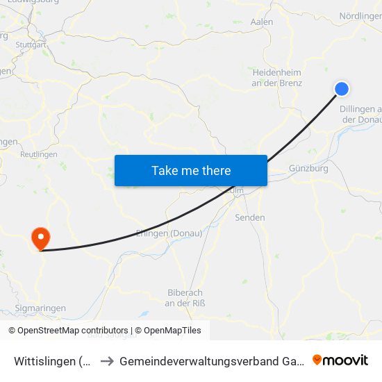 Wittislingen (Vgem) to Gemeindeverwaltungsverband Gammertingen map