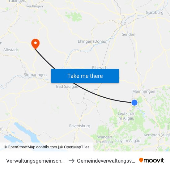 Verwaltungsgemeinschaft Leutkirch Im Allgäu to Gemeindeverwaltungsverband Gammertingen map