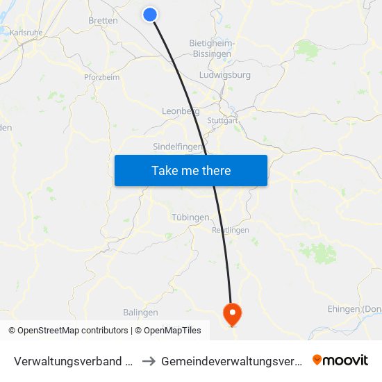 Verwaltungsverband Oberes Zabergäu to Gemeindeverwaltungsverband Gammertingen map