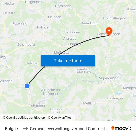 Balgheim to Gemeindeverwaltungsverband Gammertingen map