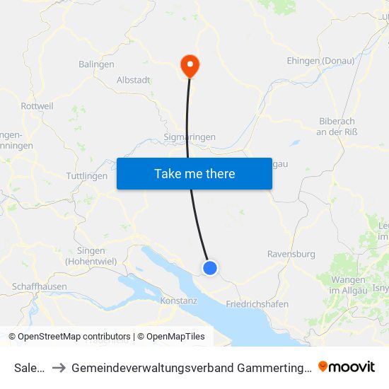 Salem to Gemeindeverwaltungsverband Gammertingen map