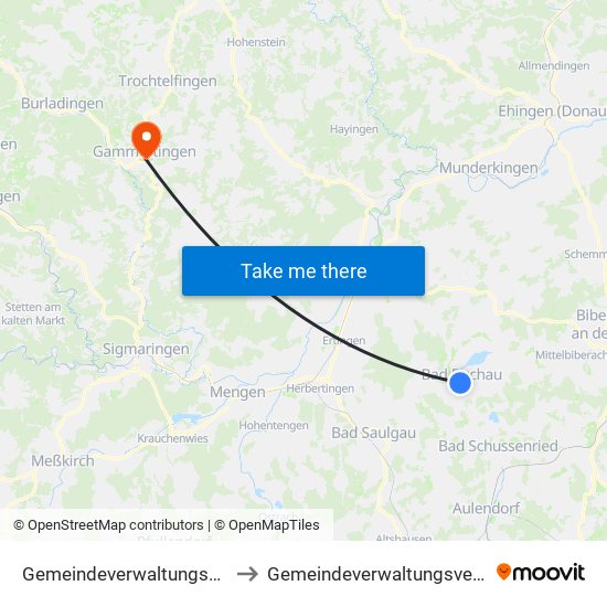 Gemeindeverwaltungsverband Bad Buchau to Gemeindeverwaltungsverband Gammertingen map