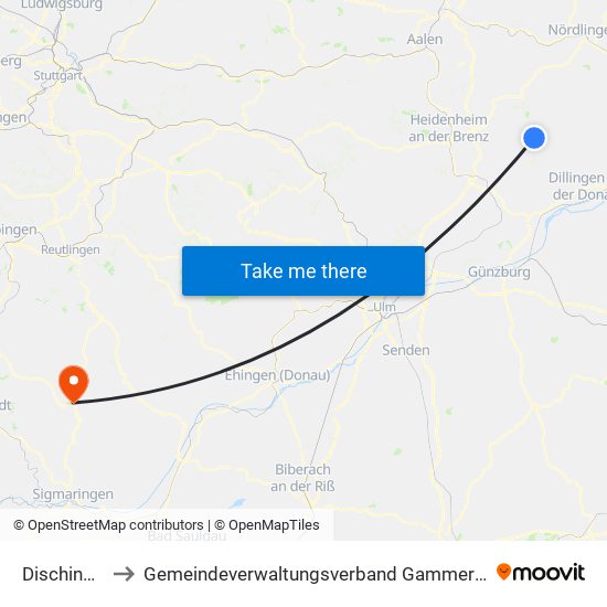 Dischingen to Gemeindeverwaltungsverband Gammertingen map