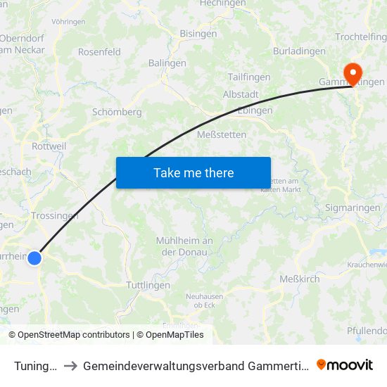 Tuningen to Gemeindeverwaltungsverband Gammertingen map