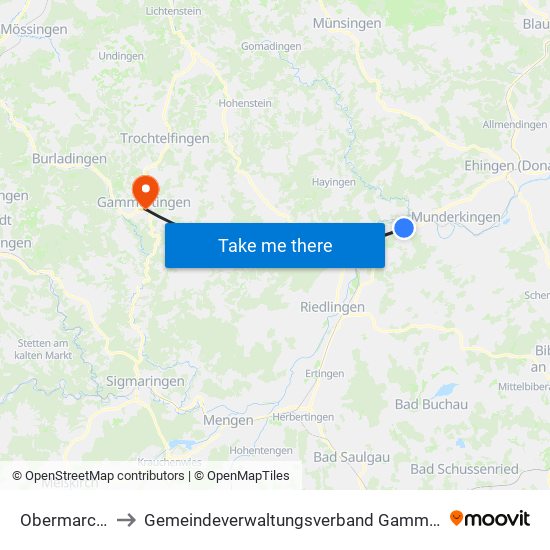 Obermarchtal to Gemeindeverwaltungsverband Gammertingen map