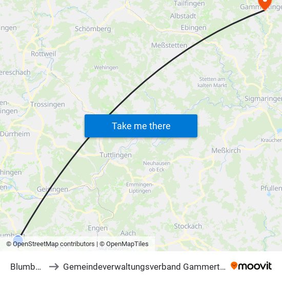 Blumberg to Gemeindeverwaltungsverband Gammertingen map