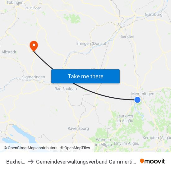 Buxheim to Gemeindeverwaltungsverband Gammertingen map