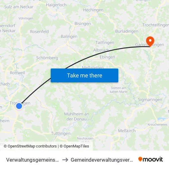Verwaltungsgemeinschaft Trossingen to Gemeindeverwaltungsverband Gammertingen map