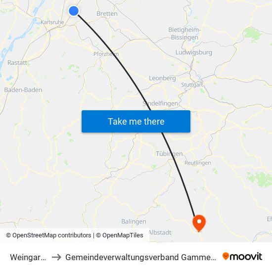 Weingarten to Gemeindeverwaltungsverband Gammertingen map