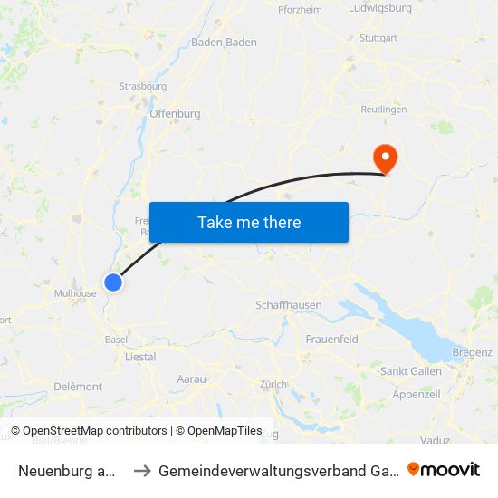 Neuenburg am Rhein to Gemeindeverwaltungsverband Gammertingen map