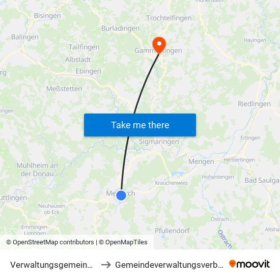 Verwaltungsgemeinschaft Meßkirch to Gemeindeverwaltungsverband Gammertingen map