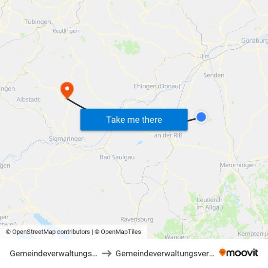 Gemeindeverwaltungsverband Schwendi to Gemeindeverwaltungsverband Gammertingen map