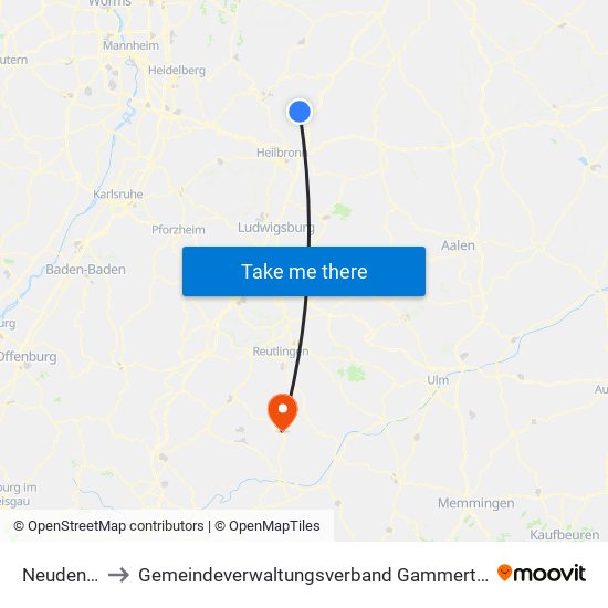 Neudenau to Gemeindeverwaltungsverband Gammertingen map